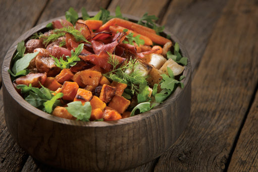 Fall Salad With Crispy Ham & Sweet Potatoes