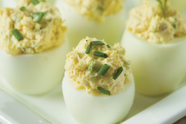 Creamy Three Onion Deviled Eggs