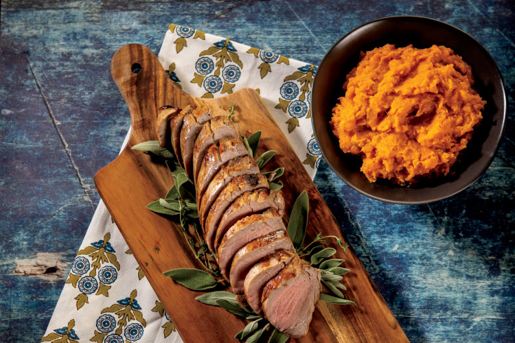 Cider Roasted Pork Tenderloin with Roasted Mashed Sweet Potatoes