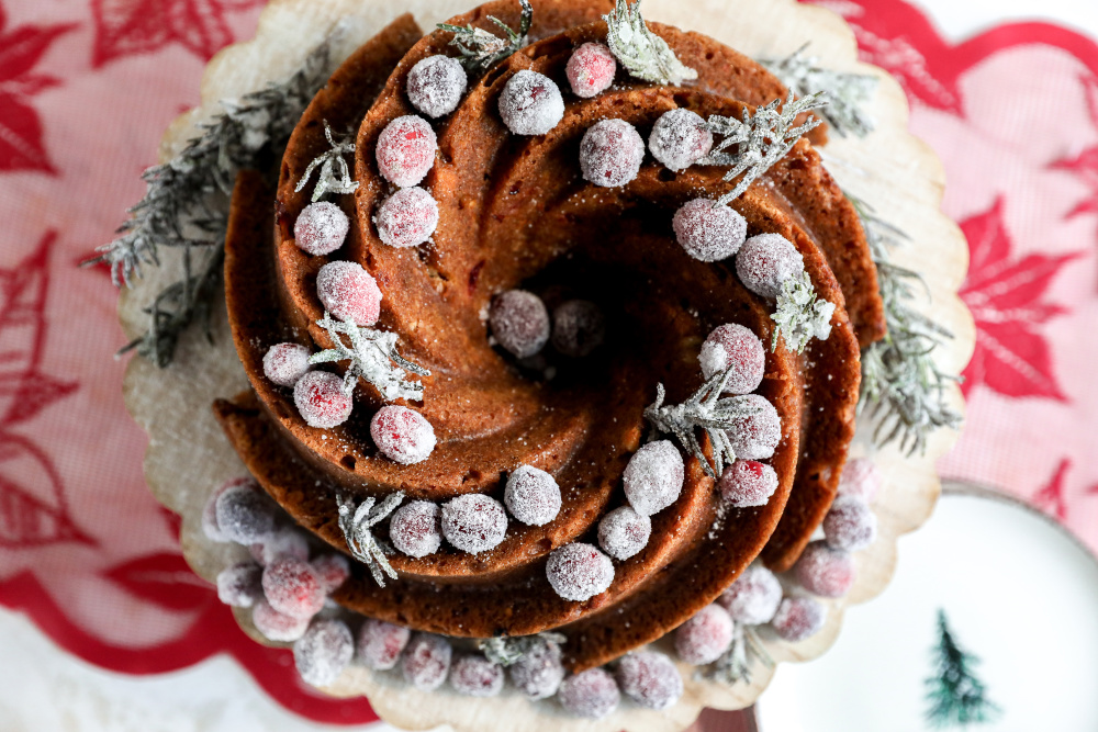 Cranberry Wreath Cake; nutty holiday recipes; holiday recipes with nuts