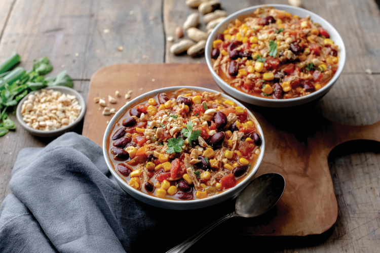 Spicy Peanut Chicken Chili; peanut recipes