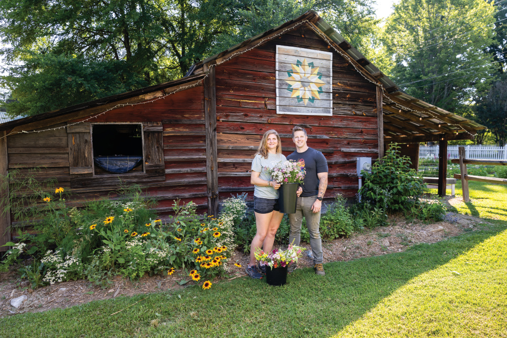 Melissa and Drew Hammill, above, run Gold Hill Flower Co. in a former gold mining village in Rowan County.