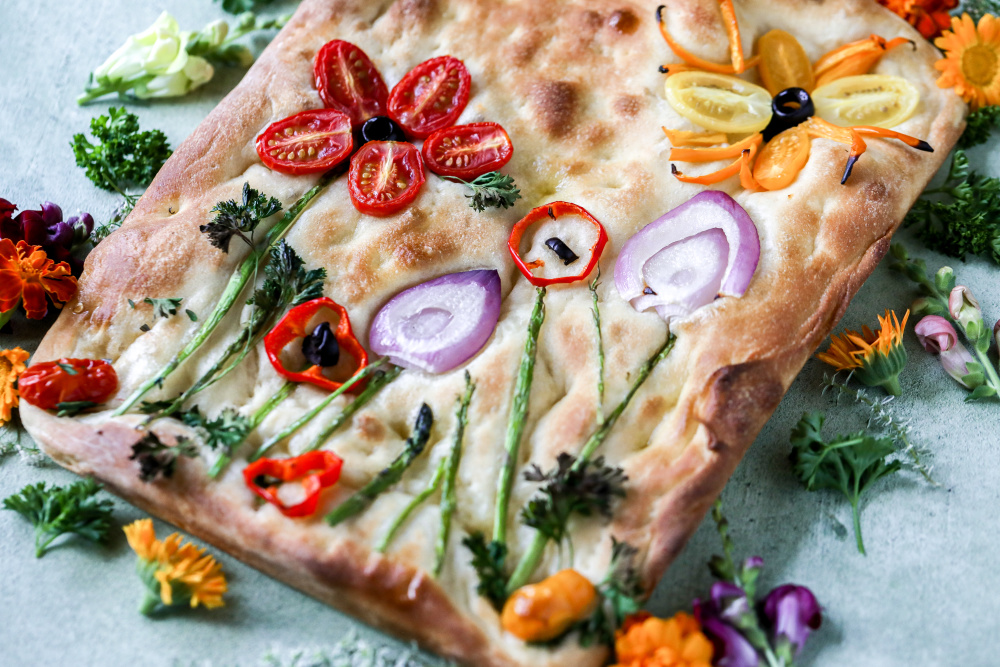 Focaccia Garden Bread; Spring Holiday recipes