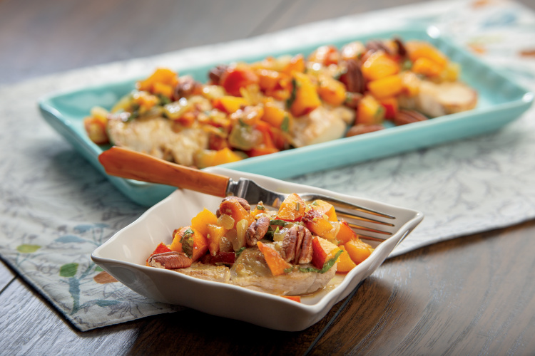 Brined Turkey Tenders with Curried Peach-Pecan Salad