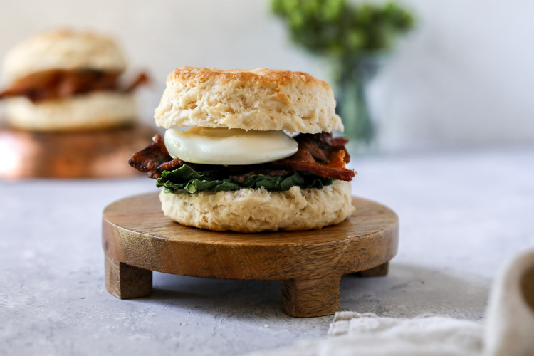 Biscuit Sandwiches with Collards, Bacon and Poached Eggs