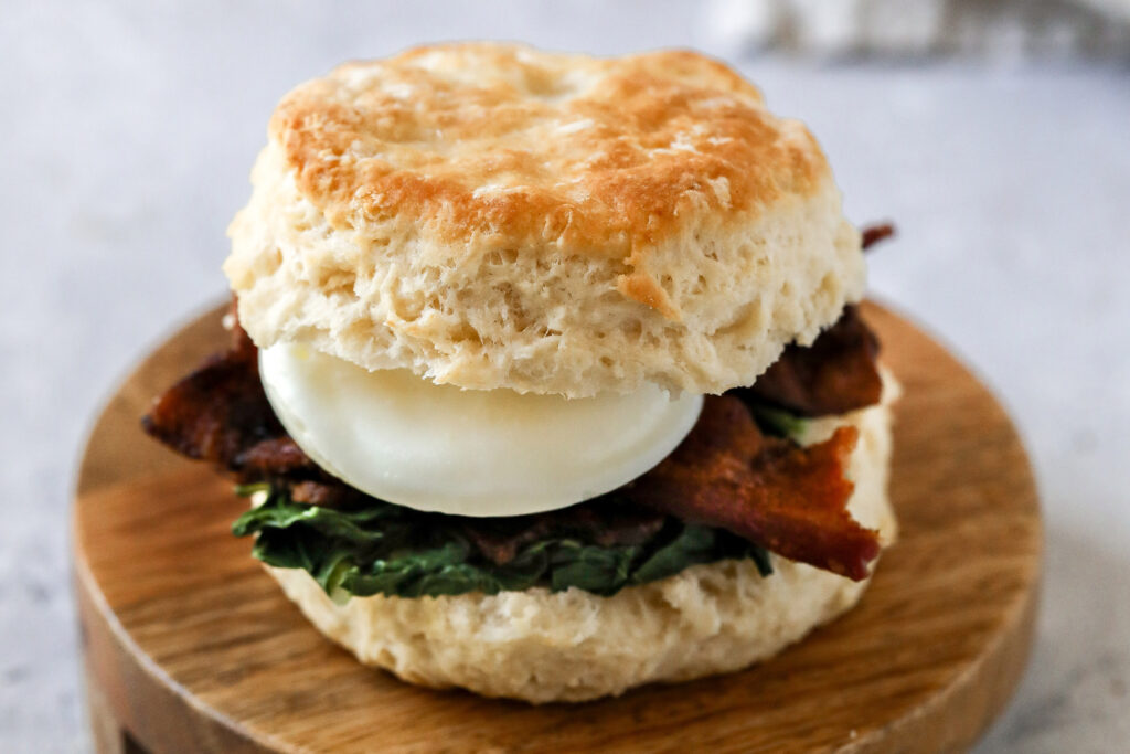Biscuit Sandwiches with Collards, Bacon and Poached Eggs