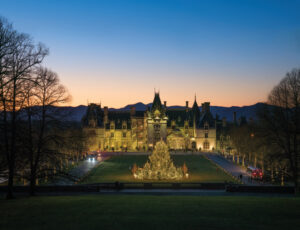 The Christmas tree on Biltmore’s lawn stands 60 feet tall.