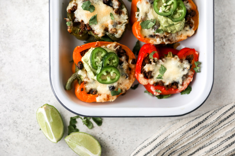 Beef and Bean Stuffed Peppers with Cheese