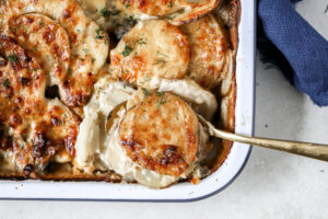 Cheesy Scalloped Potatoes with Mushrooms and Dill; dairy recipes
