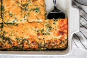 Overnight Egg Casserole with Spinach, Sausage and Cheese