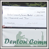 Davidson County Farm Bureau donated $1,000 toward the new Denton Community Farmers Market, which opened recently with 12 vendors. Pictured, from left to right, are market manager Landon Bisher, board member Vivian Crouse, market president Ethan Ledord (kneeling), market treasurer Jean Garner, Davidson County Farm Bureau President George Smith, Mary Ruth Sheets, board member Jim Davis and county extension director Troy Coggins.